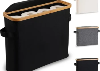 Maximize Bathroom Cleanliness with This Stylish Bamboo Toilet Paper Organizer